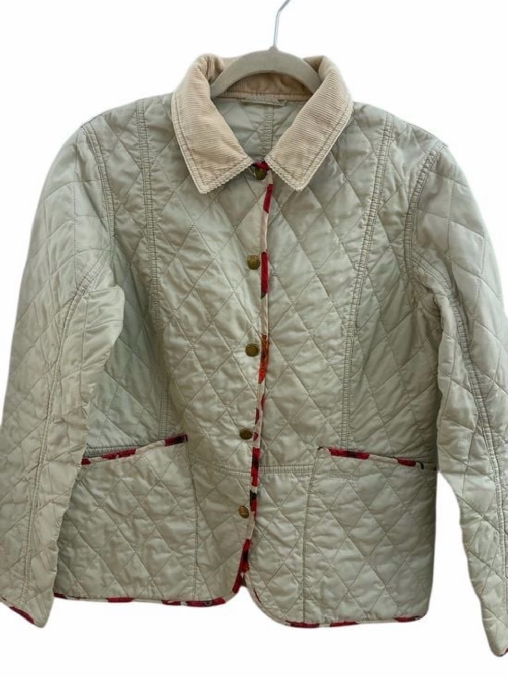 Barbour Cream Country Cottage Quilted Puffer Jacket with Cord Collar 8